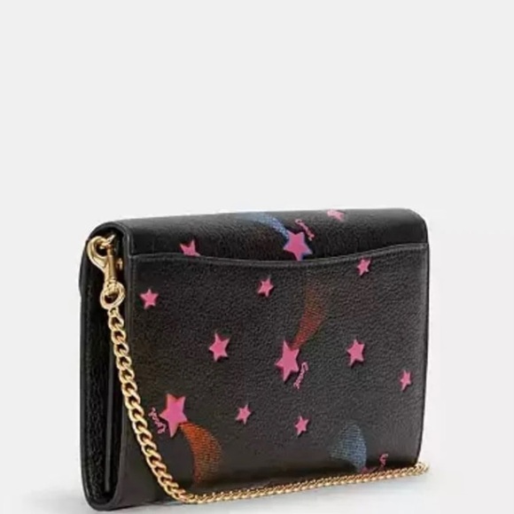 Coach Leather Crossbody Bag With Shooting Star Print, Black/Pink - Picture 2 of 6